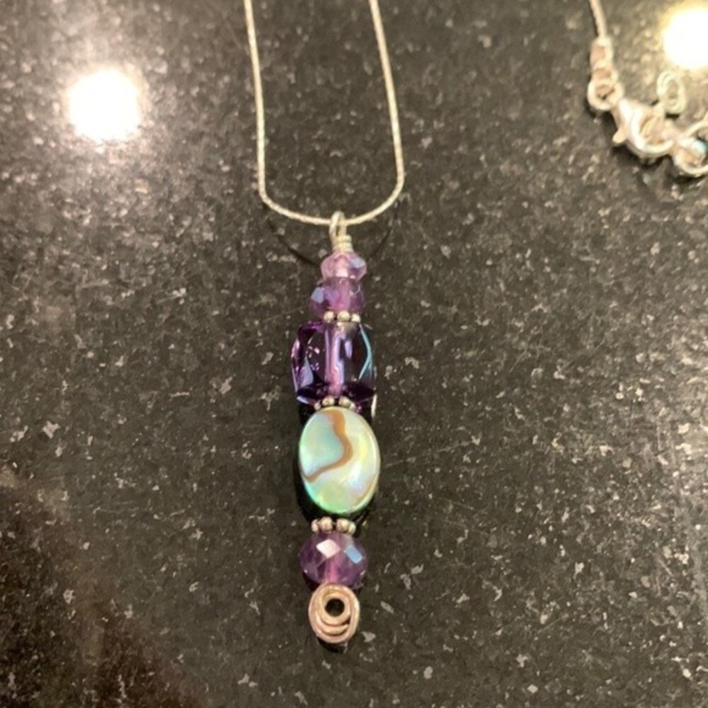 Sterling silver 18” necklace with purple and green pendant